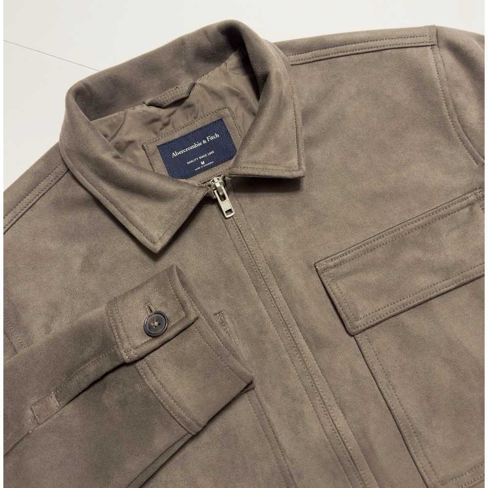 Abercrombie & Fitch Men's Vegan Suede Full Zip Jacket Trucker Bomber Sz M Brown